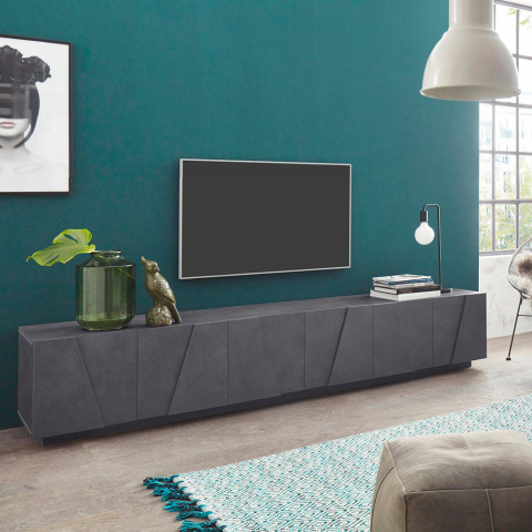 Mueble TV de diseño moderno para salón con 6 puertas y 3 estantes Ping Low XL Ardesia