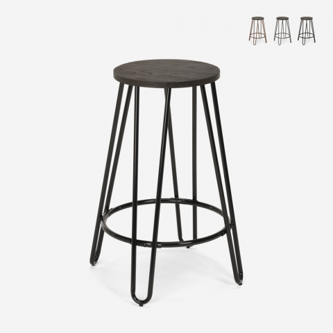 Taburete alto de diseño industrial de metal y madera para bar, restaurante y cocinas Carbon Top Promoción