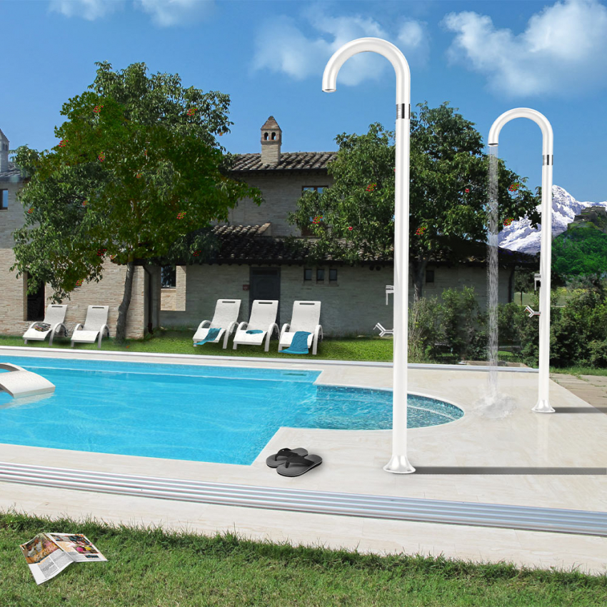 Plato de ducha exterior en madera, piscina y jardín 80x80cm Arkema Design  Ecowood D107