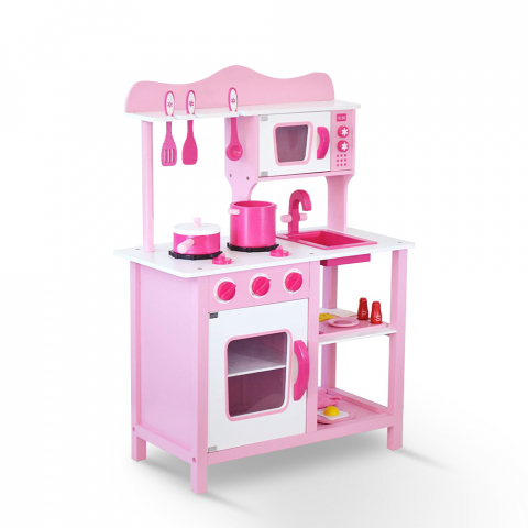 Cocina de juguete de madera para niñas con accesorios y sartenes y sonidos Miss Chef Promoción
