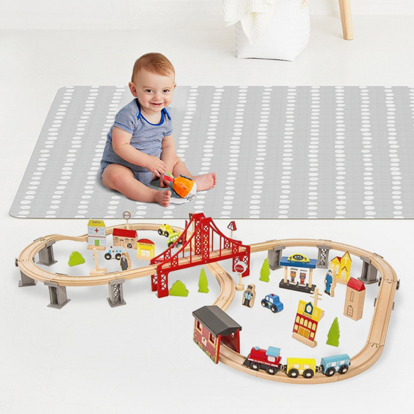 Tren de juguete de madera para niños 70 piezas Mr Ciuf Promoción