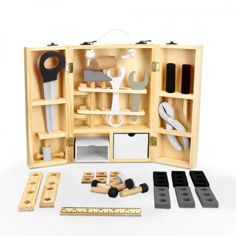 Caja de herramientas de juguete para niños con utensilios de madera Mr Fix Promoción