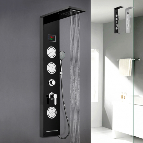 Columna de ducha de acero con pantalla LED, Diseño Moderno con hidromasaje Abano