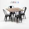 juego de mesa cuadrada de madera y sillas metálicas de diseño Lix industrial bay ridge 
