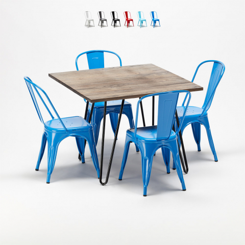 juego de mesa cuadrada de madera y sillas metálicas de diseño industrial bay ridge Promoción