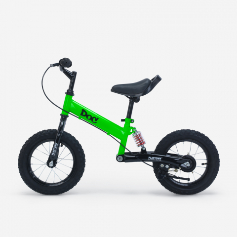 Bicicleta infantil balance bike sin pedales con freno, ruedas hinchables y pata de cabra Doc