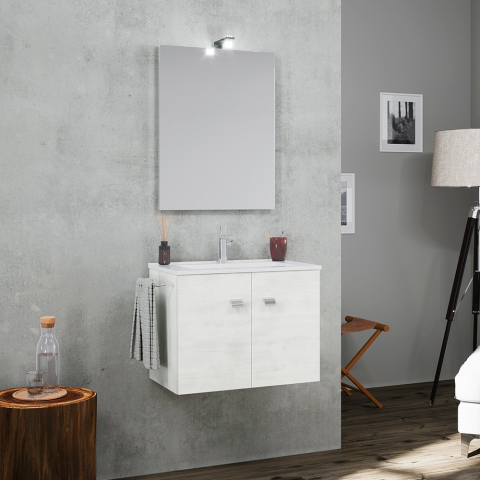 Mueble de baño base suspendida con 2 puertas y espejo lámpara LED Toallero de cerámica para lavabo Vanern