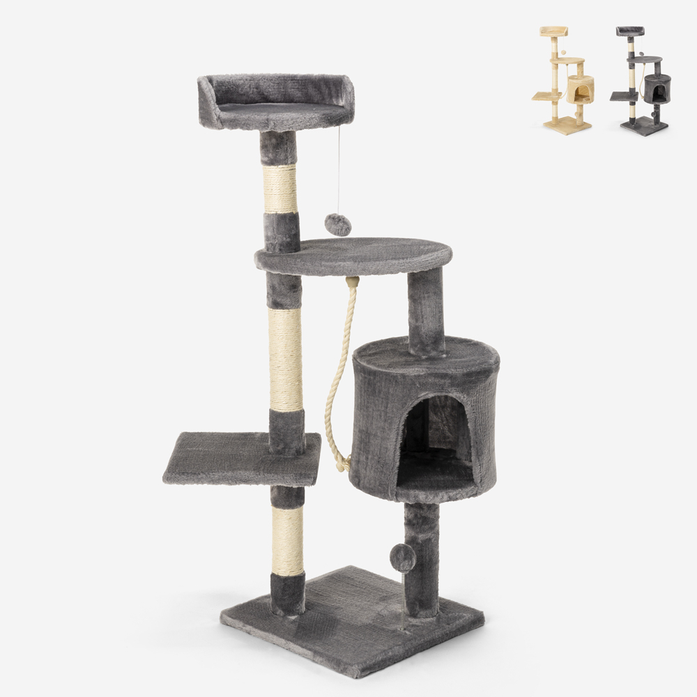 Rascador gato con columna de 3 niveles de cuerda de sisal 115 cm Birman