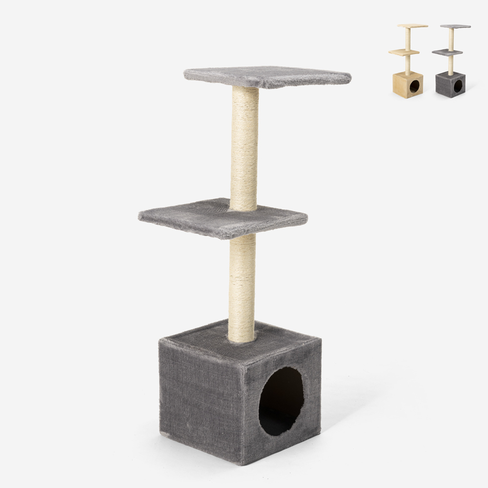 Rascador de gato de 2 pisos con plataforma y columna de sisal de 95 cm