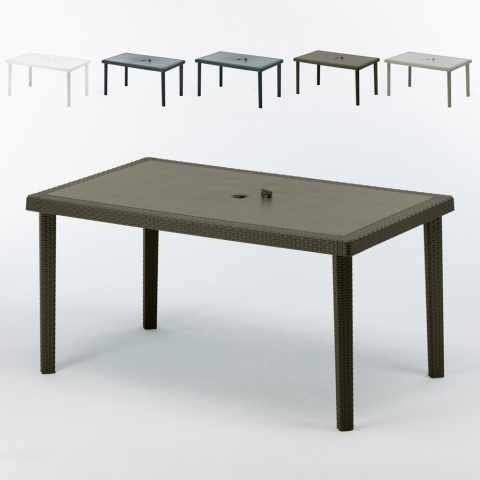 Conjunto de mesas de jardín en poliratán rectangulares 150x90 Grand Soleil BOHÈME oferta stock 12 piezas Promoción