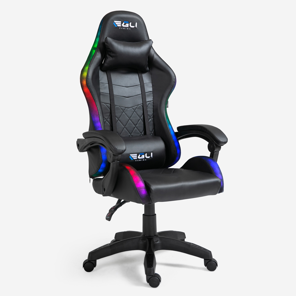 Silla Gaming ergonómico y cojín lumbar Egli con LED The Horde