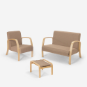 Sofá, sillón, reposapiés de salón escandinavo de madera y tela Gyda Stock