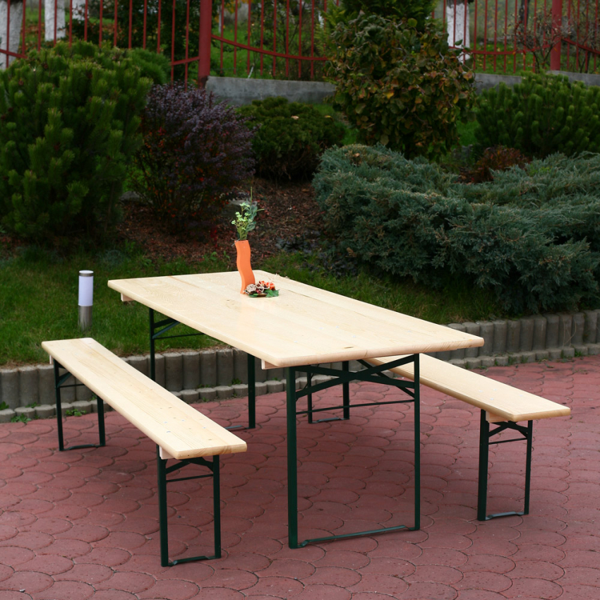 Conjunto de cervecería 2 bancos mesa de madera muebles de jardín Oletan