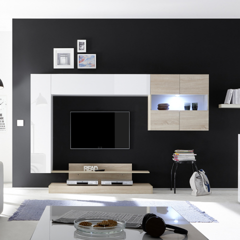 Mueble de pared con soporte para TV de madera blanca brillante moderna Nice