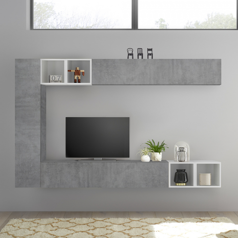 Mueble de salón de diseño moderno con mueble para TV gris hormigón Infinity 104