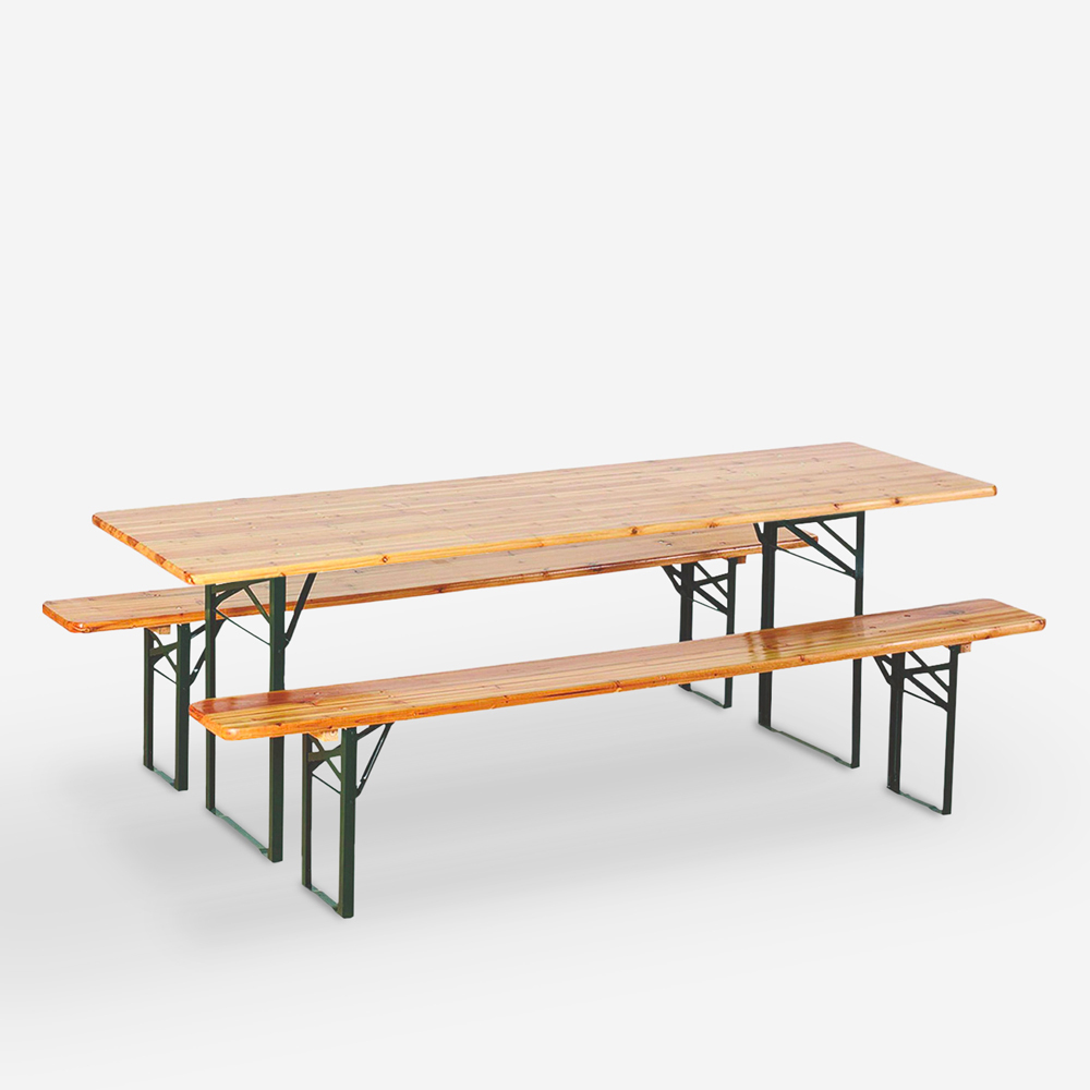 Conjunto cervecería 2 bancos y mesa 220x80 cm para jardín y fiestas Oletan