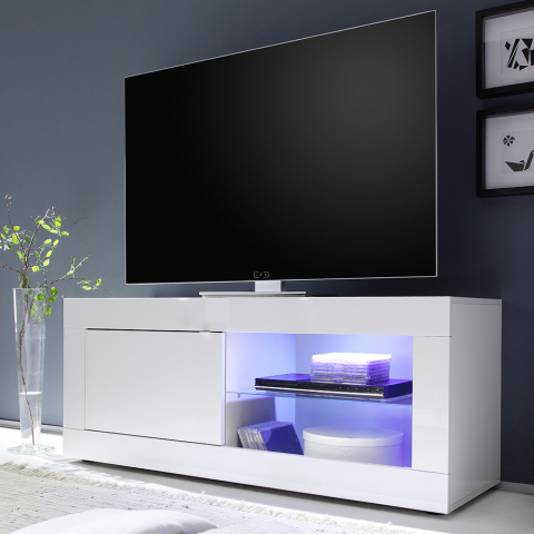 Mueble de soporte TV blanco moderno con puerta lateral de compartimento abierto Creta Promoción