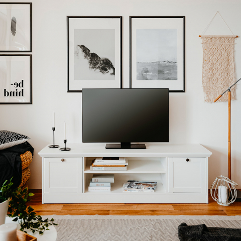 Mueble TV de diseño rústico blanco 160cm Spinle