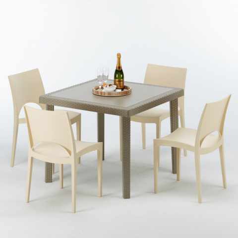 Mesa Cuadrada Beige 90x90 cm y 4 Sillas De Colores Elegance Promoción