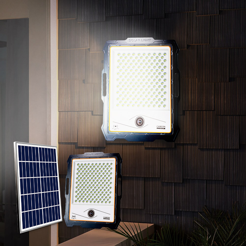 Foco solar LED con cámara wi-fi de 400W, panel solar de 4000 lúmenes Conspicio XL