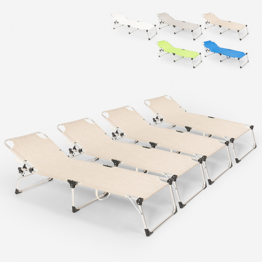 Juego de 4 tumbonas de jardín plegables de aluminio para playa y mar Seychelles Características Juego de 4 tumbonas de jardín plegables de aluminio para playa y mar Seychelles Características