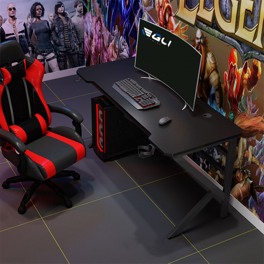 Mesa gamer ergonómica de carbono con cables para auriculares y bebidas 160x60cm Sportbot 160 Elección