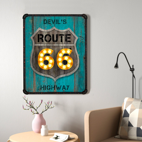 Cuadro decorativo "Route 66" con estructura metálica tubular 60x80cm Devil's Highway