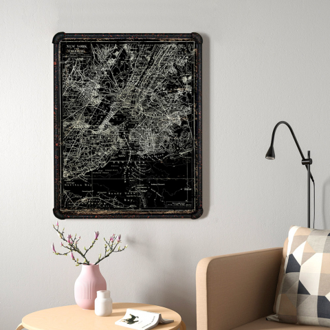 Cuadro decorativo de New York con estructura metálica tubular 60x80cm Satellite Map Promoción