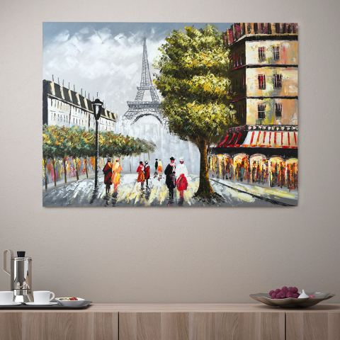 Cuadro decorativo de paisaje urbano pintado a mano sobre lienzo 120x90cm Paris Love