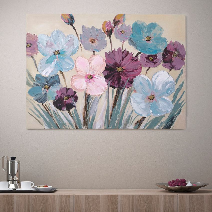 Flower cuadro de flores pintado a mano lienzo floral 140x45cm