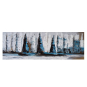 Cuadro decorativo de barcos de mar pintado a mano sobre lienzo 140x45cm Sailing Along Venta