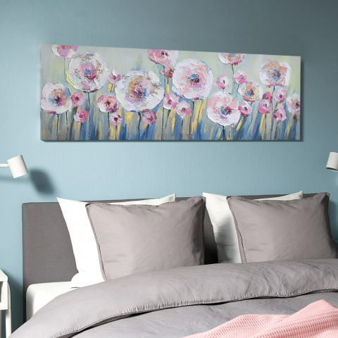 Cuadro decorativo de flores pintado a mano sobre lienzo 140x45cm Unconventional Poppies