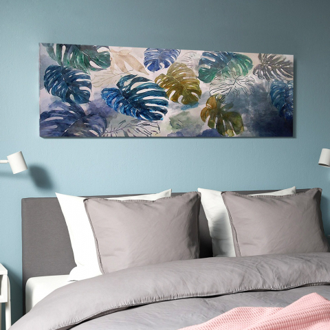 Cuadro decorativo de hojas exóticas pintada a mano sobre lienzo 140x45cm Jungle Promoción