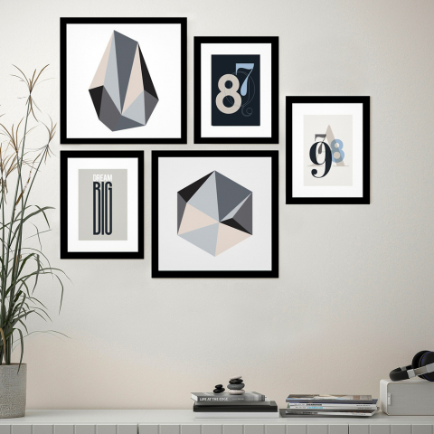 Conjunto de 5 cuadros diseño minimalista impresiones en collage enmarcadas Frame B&W Promoción