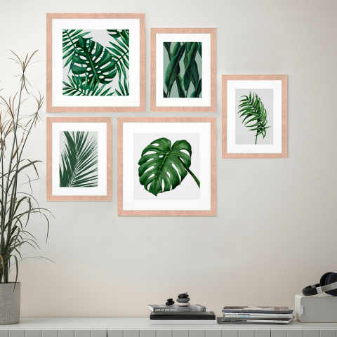 Conjunto de 5 cuadros enmarcados hojas estampados collage Frame Jungle Promoción