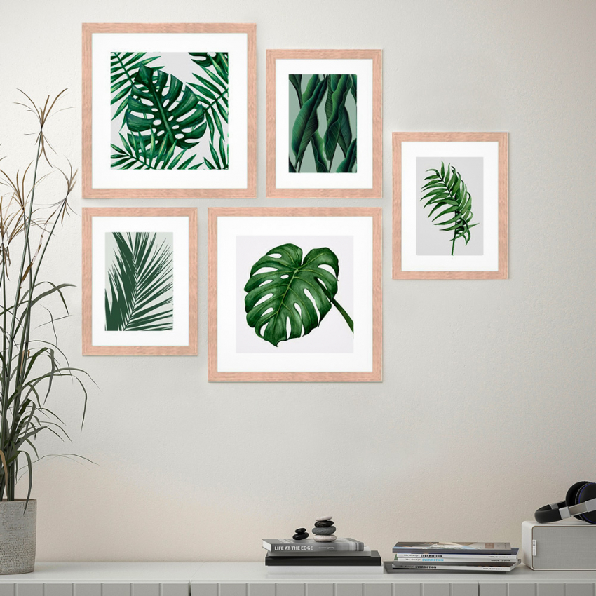 Frame Jungle conjunto de 5 cuadros enmarcados hojas estampados collage