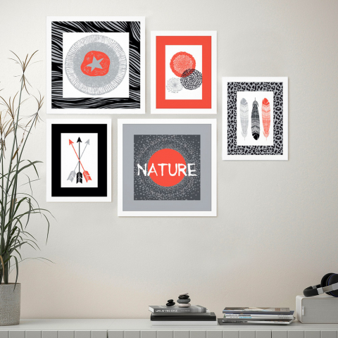 Conjunto de 5 cuadros de estilo exótico enmarcados collage impresiones Frame Aboriginal Promoción