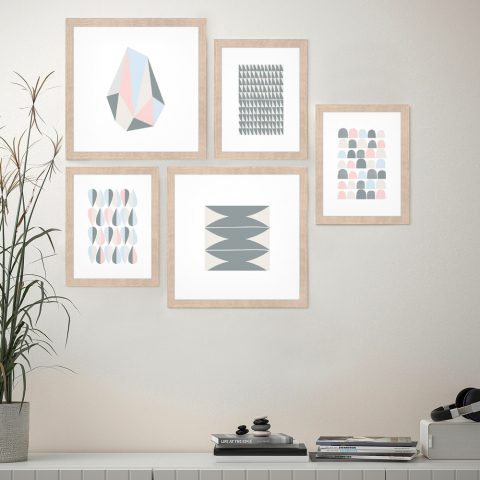Conjunto de 5 cuadros de estilo oriental estampados en collage enmarcados Frame Origami Promoción