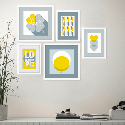 Conjunto de 5 cuadros de estilo moderno impresiones en collage enmarcadas Frame Leaf Shapes