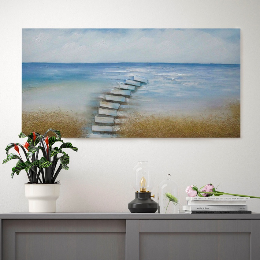 Cuadro de paisaje de naturaleza pintado a mano sobre lienzo 110 x 50 cm Spiaggia Promoción