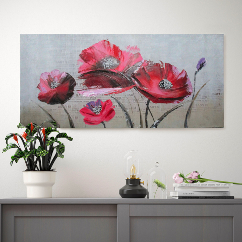 Cuadro floral pintado a mano sobre lienzo 110 x 50 cm Papaveri Promoción