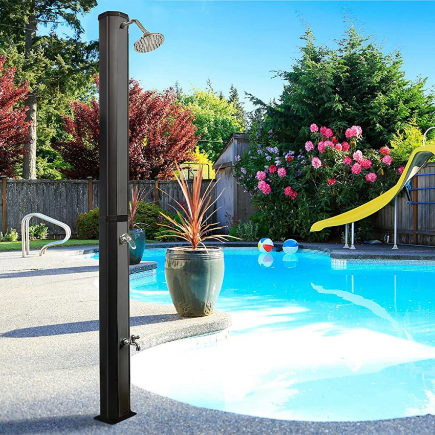 Ducha solar jardín piscina camping exterior negro plateado 35 L