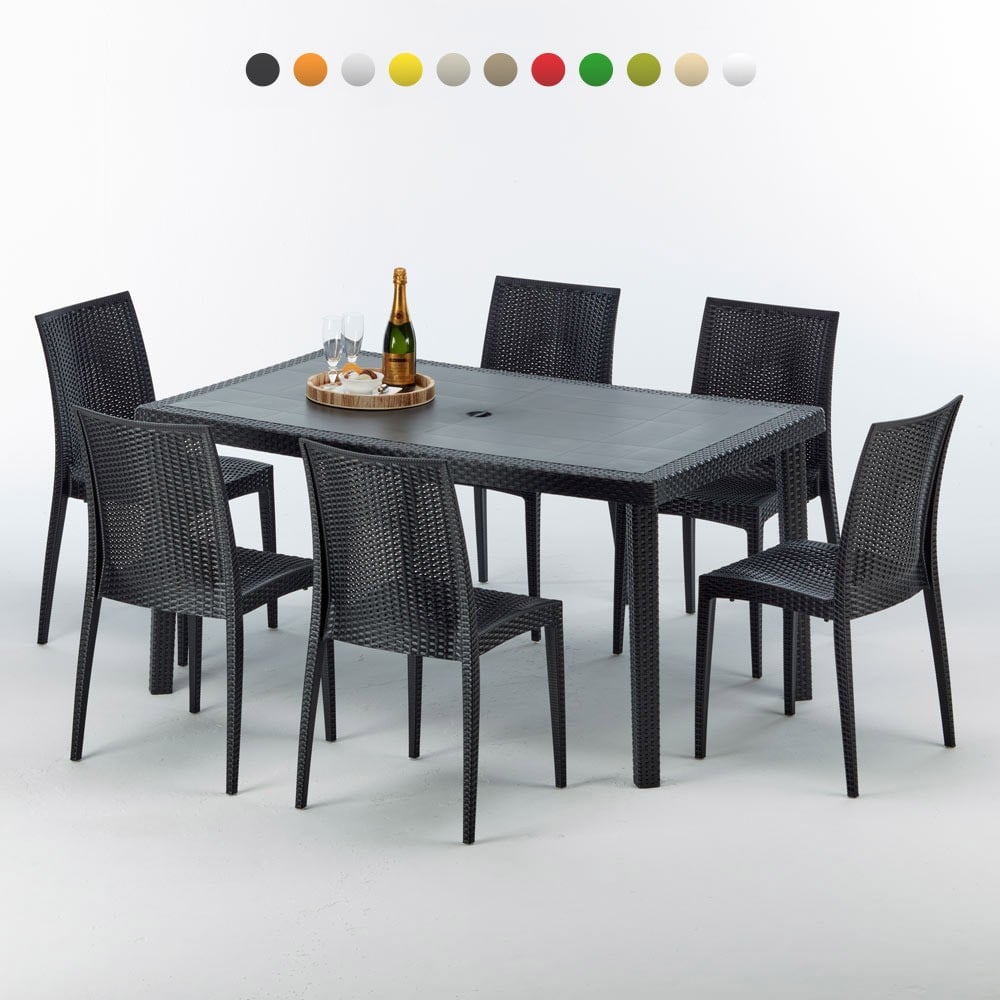 sillas y mesas de bar Rectangular Negra 150x90 Cm con 6 sillas de color ENJOY