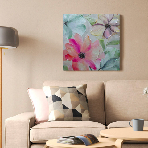 Cuadro floral pintado a mano sobre lienzo 40 x 40 cm Spring Promoción