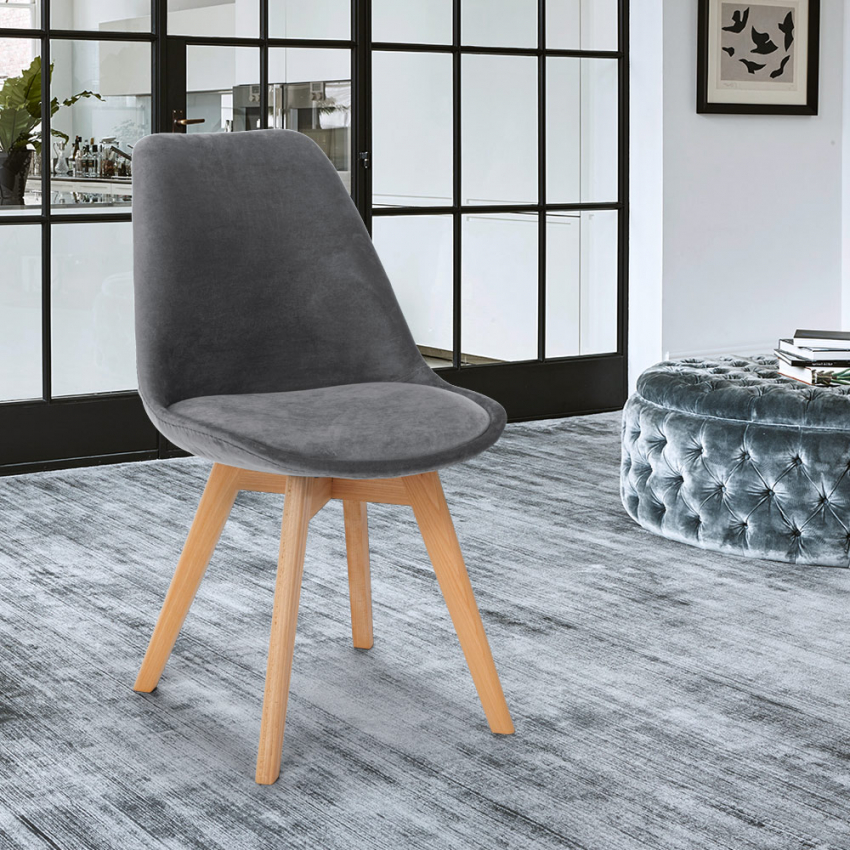  Silla de diseño escandinavo de madera de terciopelo con cojín Dolphin Lux Venta 





