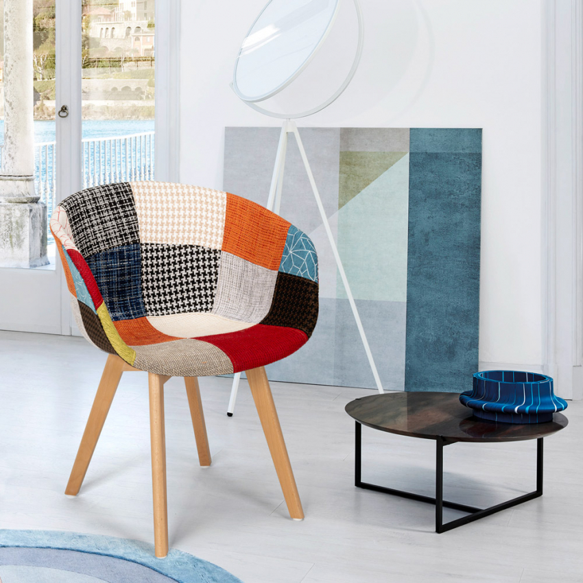 Silla de bar y cocina patchwork en madera y tela Pigeon Catálogo
