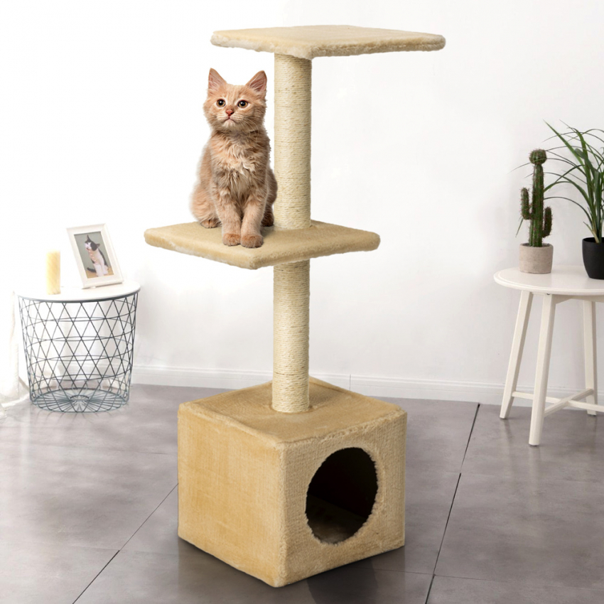 Rascador de gato de 2 pisos con plataforma y columna de sisal de 95 cm Oferta