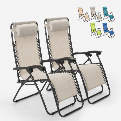 2 sillas de playa tumbona hamaca plegables de jardín de varias posiciones Emily Zero Gravity Promoción