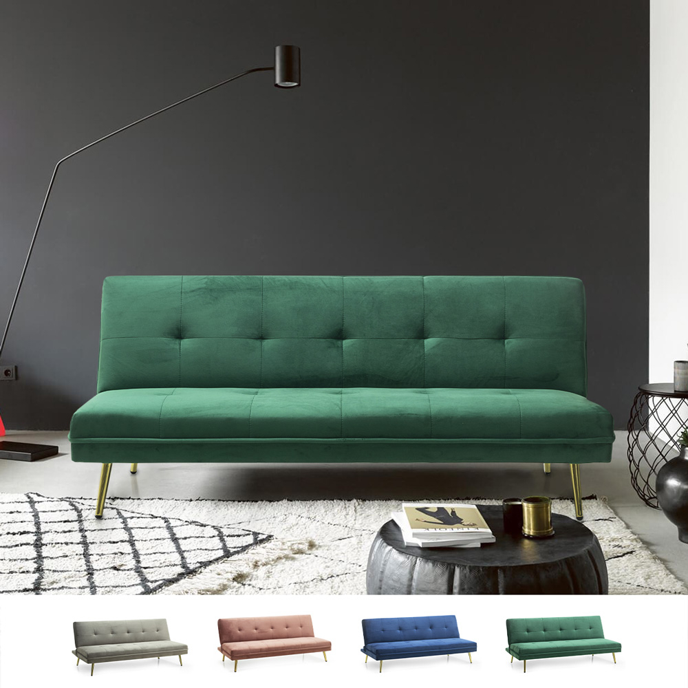Sofá cama 2 plazas diseño moderno de terciopelo click clac patas doradas Padded