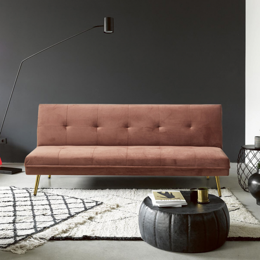  Sofá cama 2 plazas diseño moderno de terciopelo click clac patas doradas Padded Oferta





